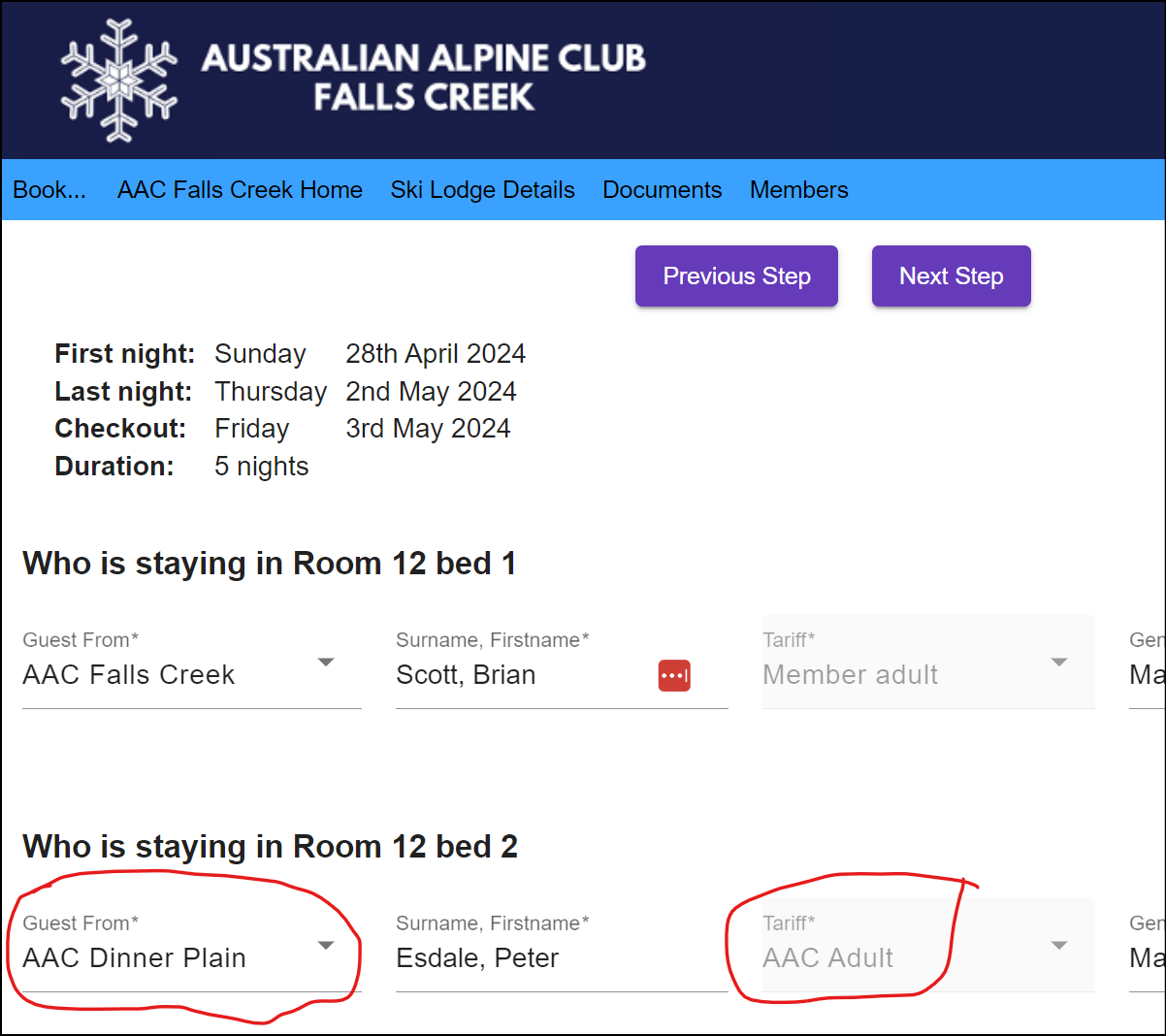 step 2 has a drop down selector for AAC club